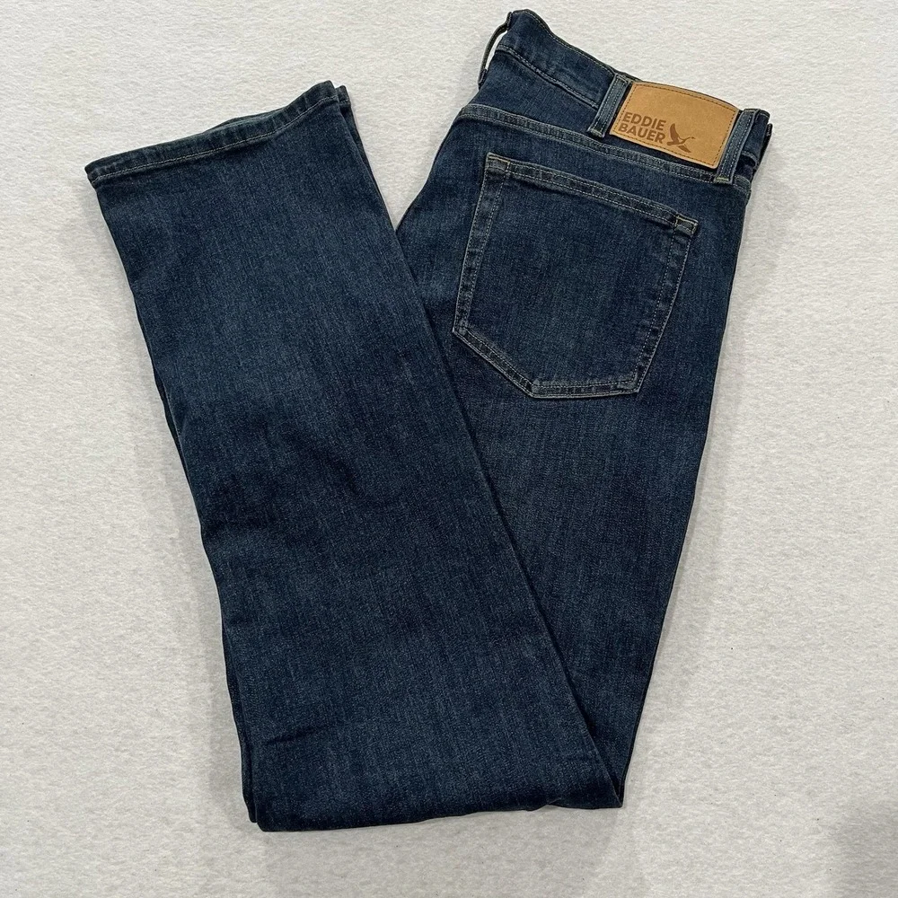 Eddie Bauer Mens Straight Fit Stretch Denim Jeans Size 36x34 Dark Wash Classic